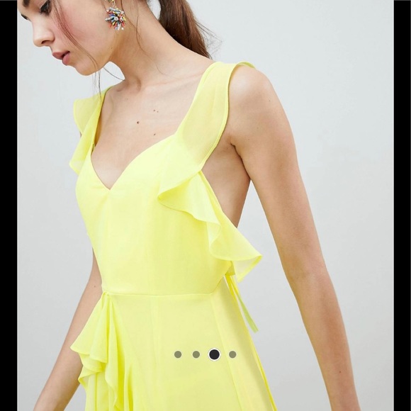 ASOS design neon yellow ruffle maxi dress 6 with open back - Picture 4 of 5